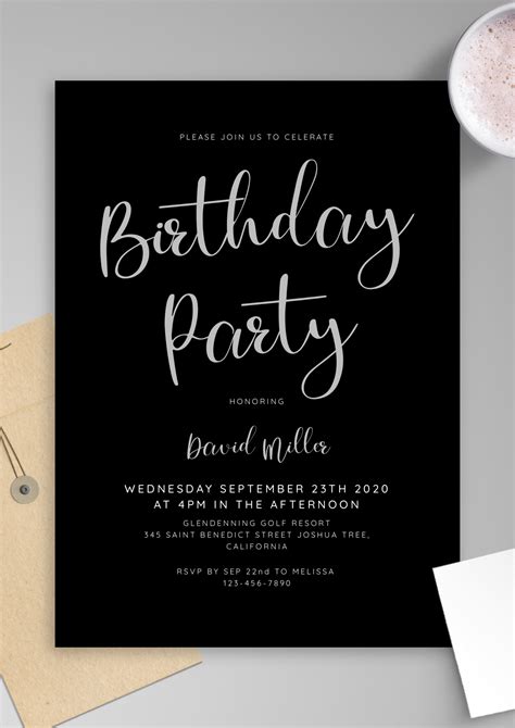 Download Printable Black and White Men's Birthday Invitation PDF