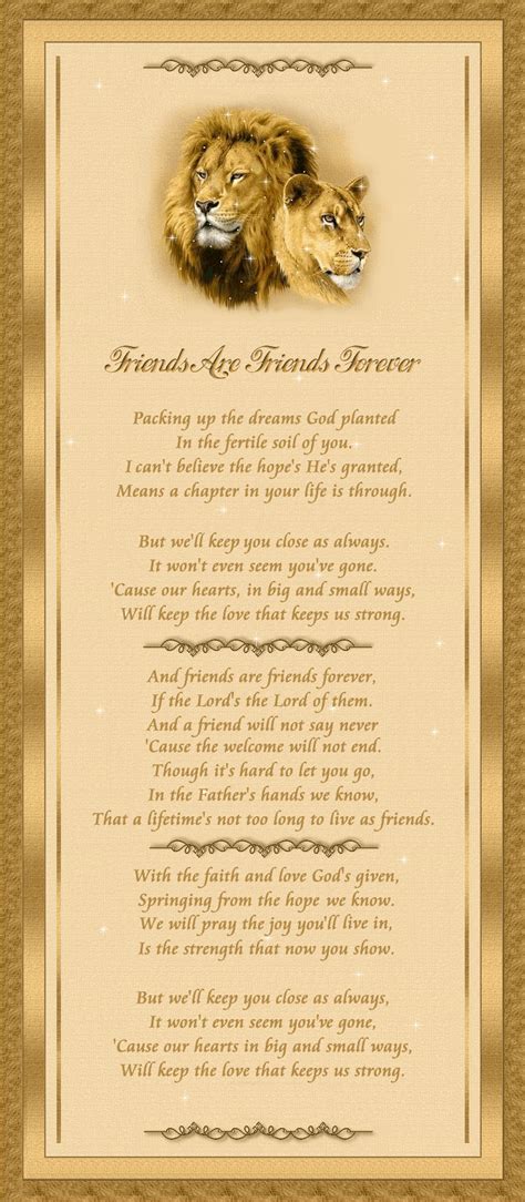 a golden frame with two lions and the words friends are forever written in gold on it