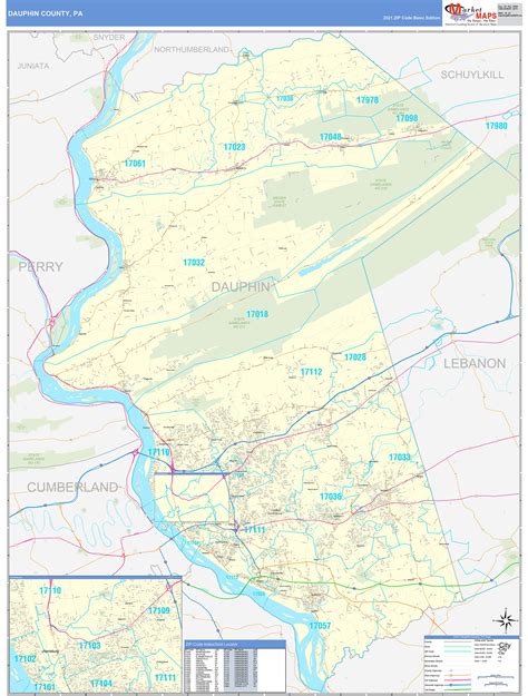 Dauphin County, PA Zip Code Wall Map Basic Style by MarketMAPS - MapSales