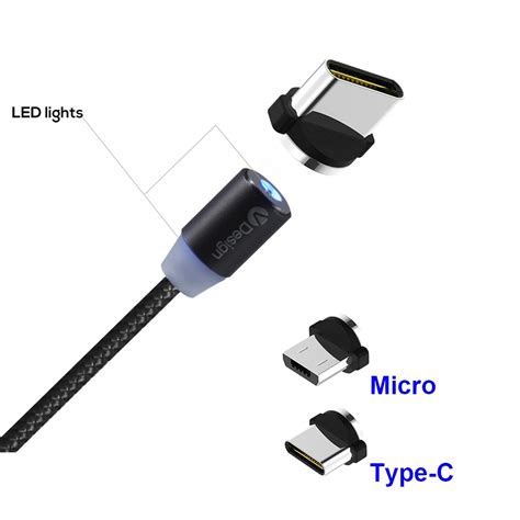 Fashion LED Magnet USB Cable Magnetic USB Type C Cable & Micro USB Cable & USB Cable for Xiaomi ...