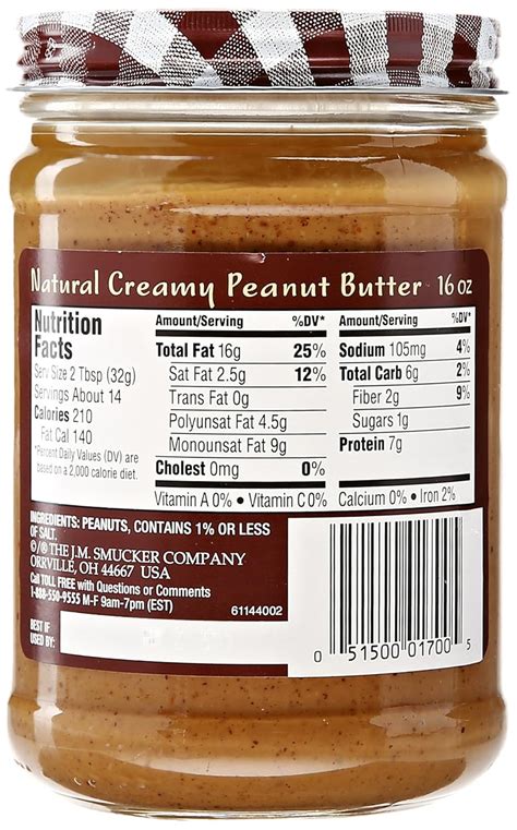 how many calories in natural peanut butter