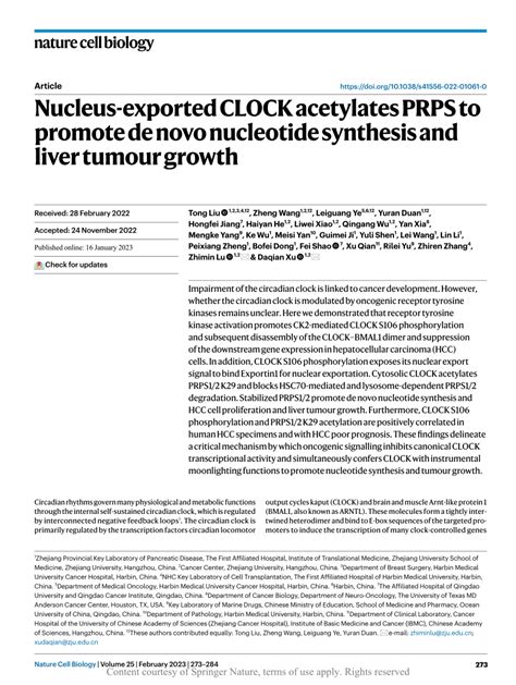 Nucleus-exported CLOCK acetylates PRPS to promote de novo nucleotide ...