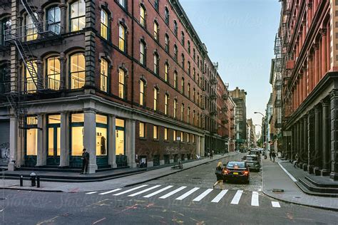 Street View Of SOHO Fashion District Of New York City At Sunset ...