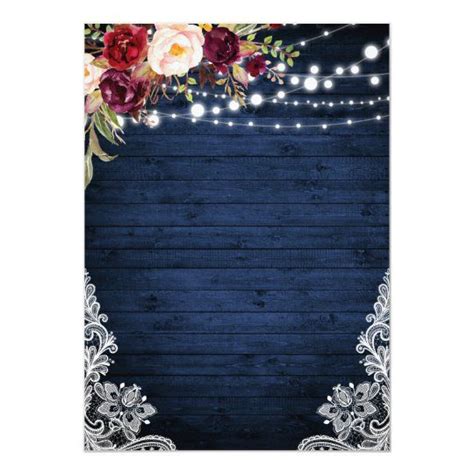 Rustic Wedding Blue Wood Lights Lace Floral Invite | Zazzle | Floral ...