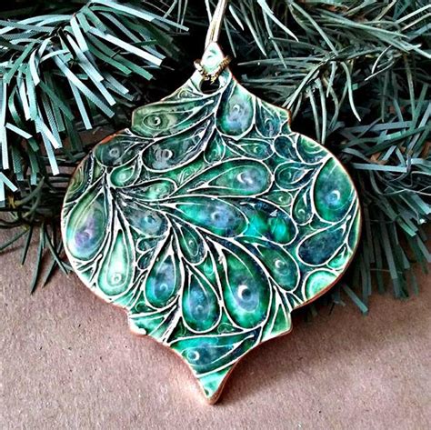 Christmas Ornament Ceramic Peacock Green edged in gold | Etsy | Pottery ornaments, Ceramic ...