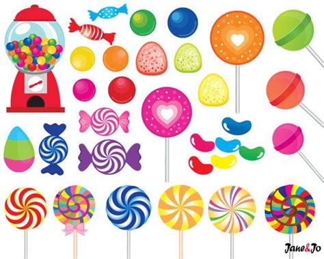 52 Candy clipart,candy clip art,printable,lollipop clipart,rainbow candy,candy graphics,gumball ...