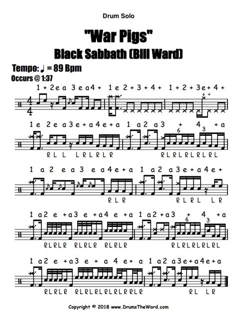 "War Pigs" (Black Sabbath) DRUM SOLO - Free Video Drum Lesson & PDF ...