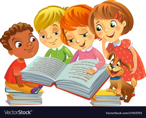 Cute children reading books Royalty Free Vector Image