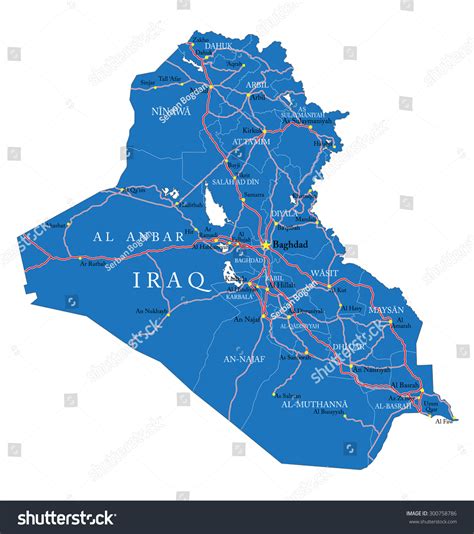 Iraq Map Administrative Regions Main Cities Stock Vector (Royalty Free ...