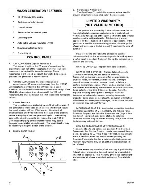 Coleman Powermate PM0497000 Generator Owners Manual