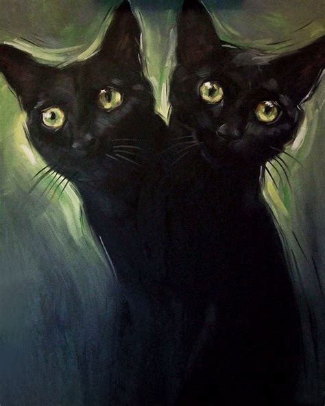 2 Headed Black Cat Original Oil Painting by Diane Irvine Armitage 16 x ...