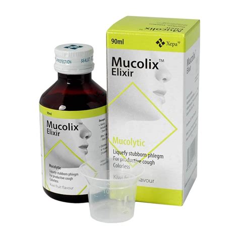 MUCOLIX, Cough Syrup Kiwi Flavour (Dissolves Stubborn Phelgm and Relieves Wet Cough) 90ml ...