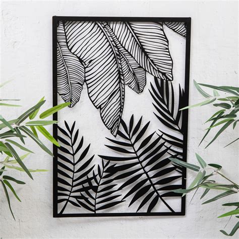 Black Metal Fern Palm Leaf Wall Art Garden Sculpture Plaque Screen Home ...