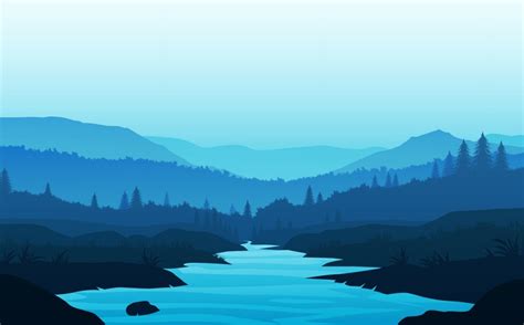 Mountains lake and river landscape silhouette tree horizon Landscape ...