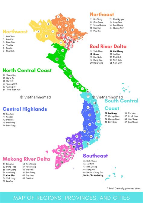 Vietnam Map with Regions, Provinces, and Cities | Vietnamnomad