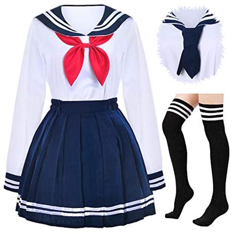 Japanese School Girls Uniform Sailor Navy Blue Pleated Skirt Anime ...