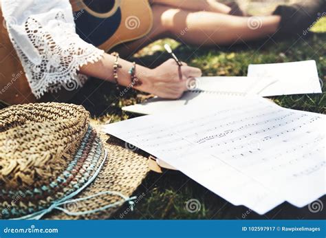 Beautiful Singer Songwriter with Her Guitar Stock Image - Image of girl ...