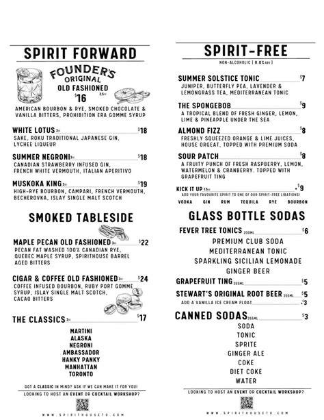 IN-HOUSE MENU – SpiritHouse Toronto