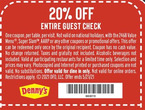 Sizzling Savings: Grab your Free Printable Coupons for 20% Off at Denny ...