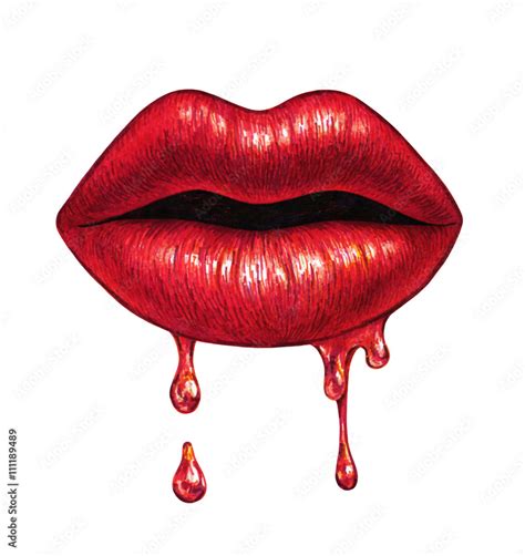 Beautiful sexual lips isolated on a white background. Female red lips drawing. Handwork. Thaw ...