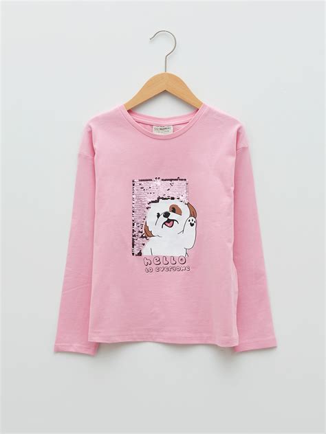 Crew Neck Printed Double Sided Sequined Long Sleeve Girls T-Shirt -S23415Z4-GA5 - S23415Z4-GA5 ...