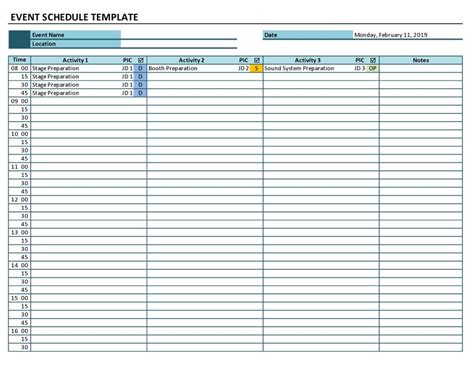 15 Minute Schedule Template Excel