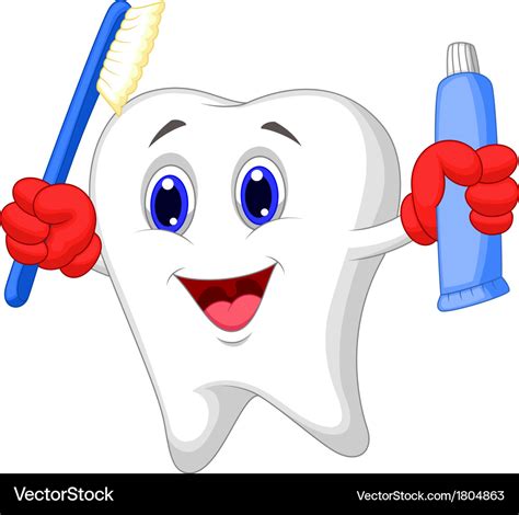 Tooth cartoon holding toothbrush and toothpaste Vector Image