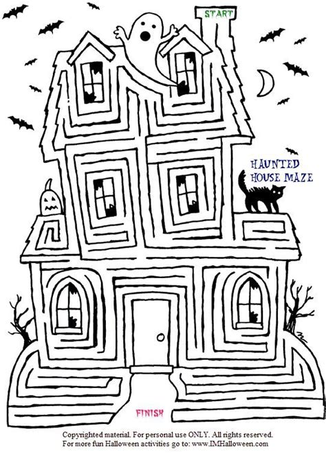 Spooky Halloween Haunted House Maze to print out and color. More fun at www.imHalloween.com ...