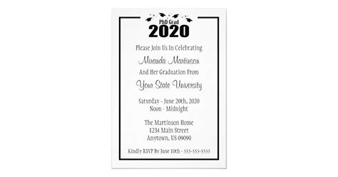 PhD Grad 2020 Graduation Invitation (Black Caps) | Zazzle.com