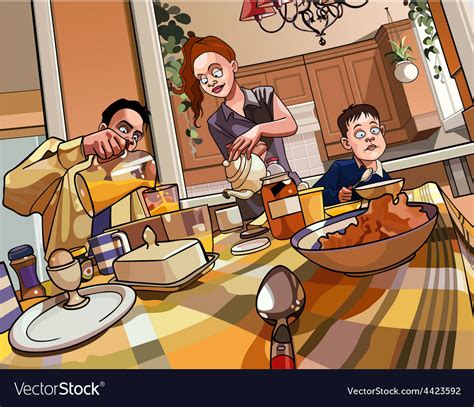 Family Eating Breakfast Cartoon