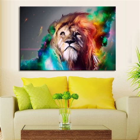 1 Pcs Animal Colorful Lion Wall Art Large size Creative Lion Painting ...