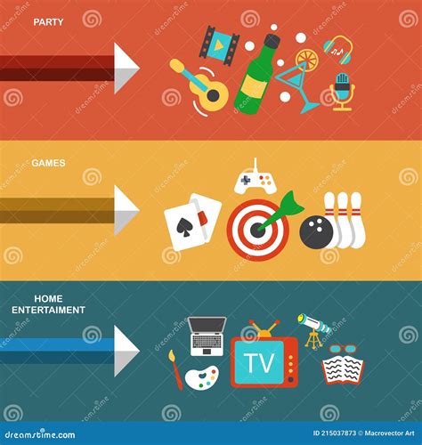 Entertainments flat banner stock vector. Illustration of element - 215037873