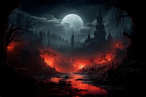 Premium AI Image | A spooky scene of a spooky castle with a full moon ...