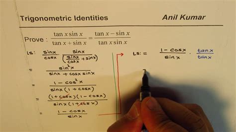 Trig Identity tan x sin x/( tanx + sinx) - YouTube