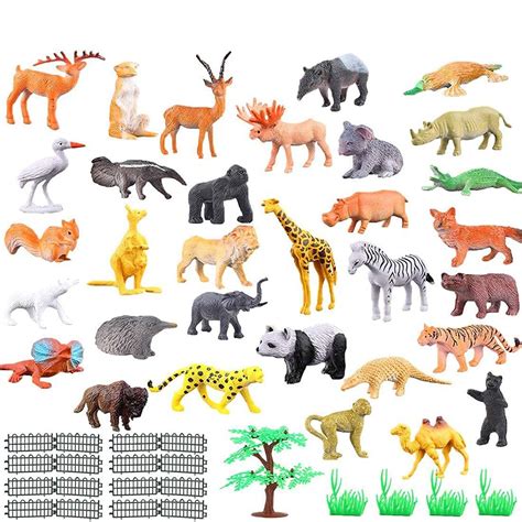 CLAPONE Mini Jungle Animals Figure Toys Play Set 53 Piece, Realistic ...