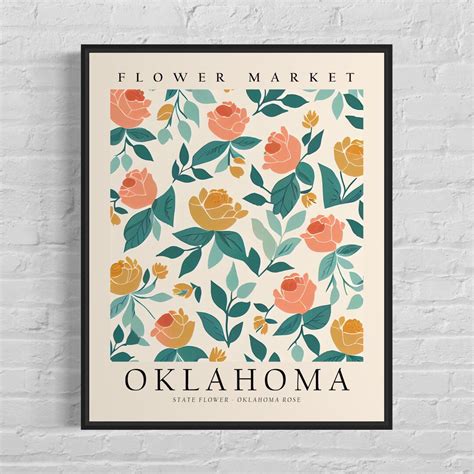 Oklahoma State Flower, Oklahoma Flower Market Art Print, Oklahoma Rose 1960's Wall Art , Neutral ...