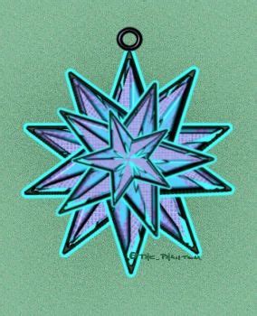 a star ornament is shown in blue and green colors on a light green background