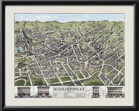 1922 Middletown New York Bird's Eye View Map Wall Art Print, 57% OFF