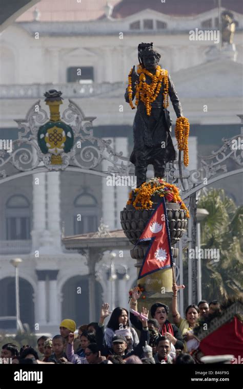 Statue of Prithvi Narayan Shah, first king of Nepal, in front of the ...