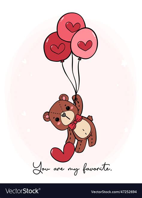 Cute love valentine teddy bear with balloons Vector Image