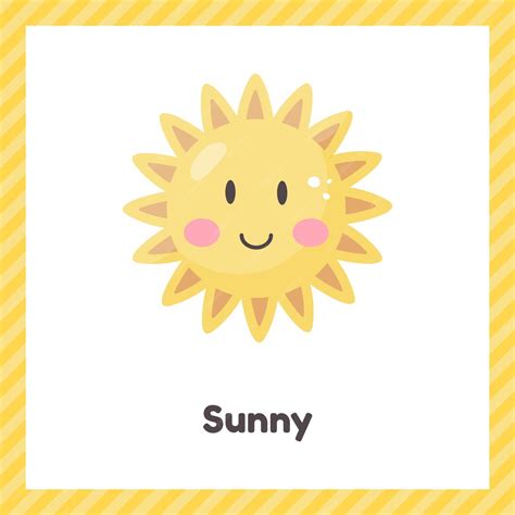 Premium Vector | Sun cute weather sunny for kids flash card for learning with children in ...