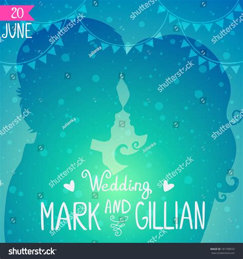 Romantic Wedding Invitation Card Silhouette Loving Stock Vector ...