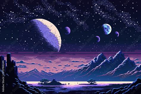 pixel art space background - generative ai Stock Illustration | Adobe Stock