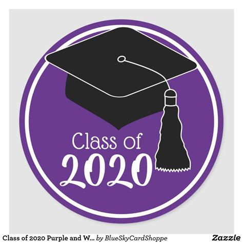 Class of 2020 Purple and White Grad Cap Classic Round Sticker Graduation Gifts, Fall Signature ...