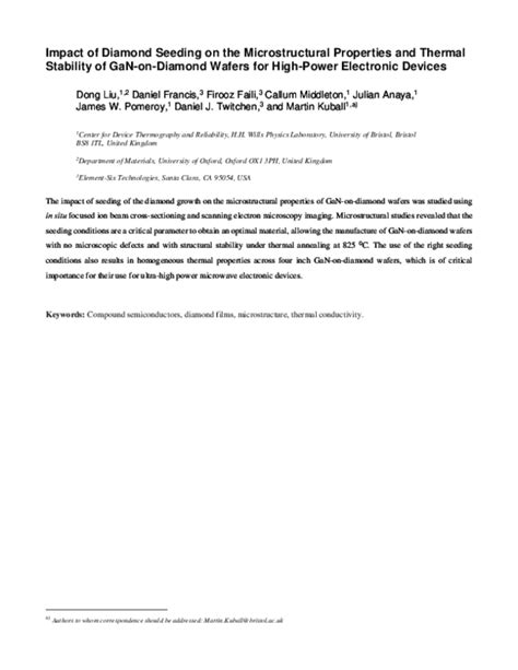 (PDF) Impact of Diamond Seeding on the Microstructural Properties and Thermal Stability of GaN ...