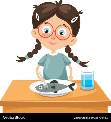 Kid eating fish Royalty Free Vector Image - VectorStock