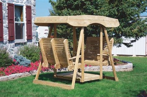 Pine Double Lawn Swing Glider with Canopy from DutchCrafters Amish