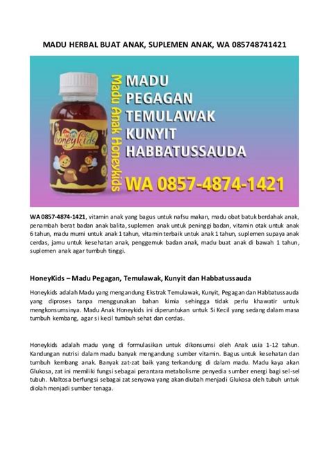 Madu Obat Batuk Anak, Jamu Anak Gemuk, WA 085748741421