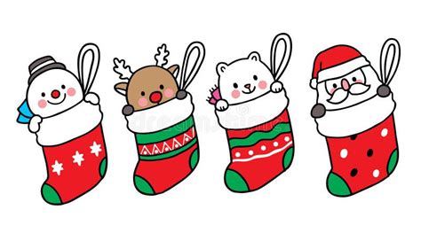 Hand Draw Cartoon Cute Merry Christmas, Snowman, Deer, Polar Bear and ...