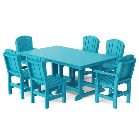 Wildridge Heritage 7-Piece Blue Patio Dining Set Plastic Rectangle Table with 6 Stationary ...